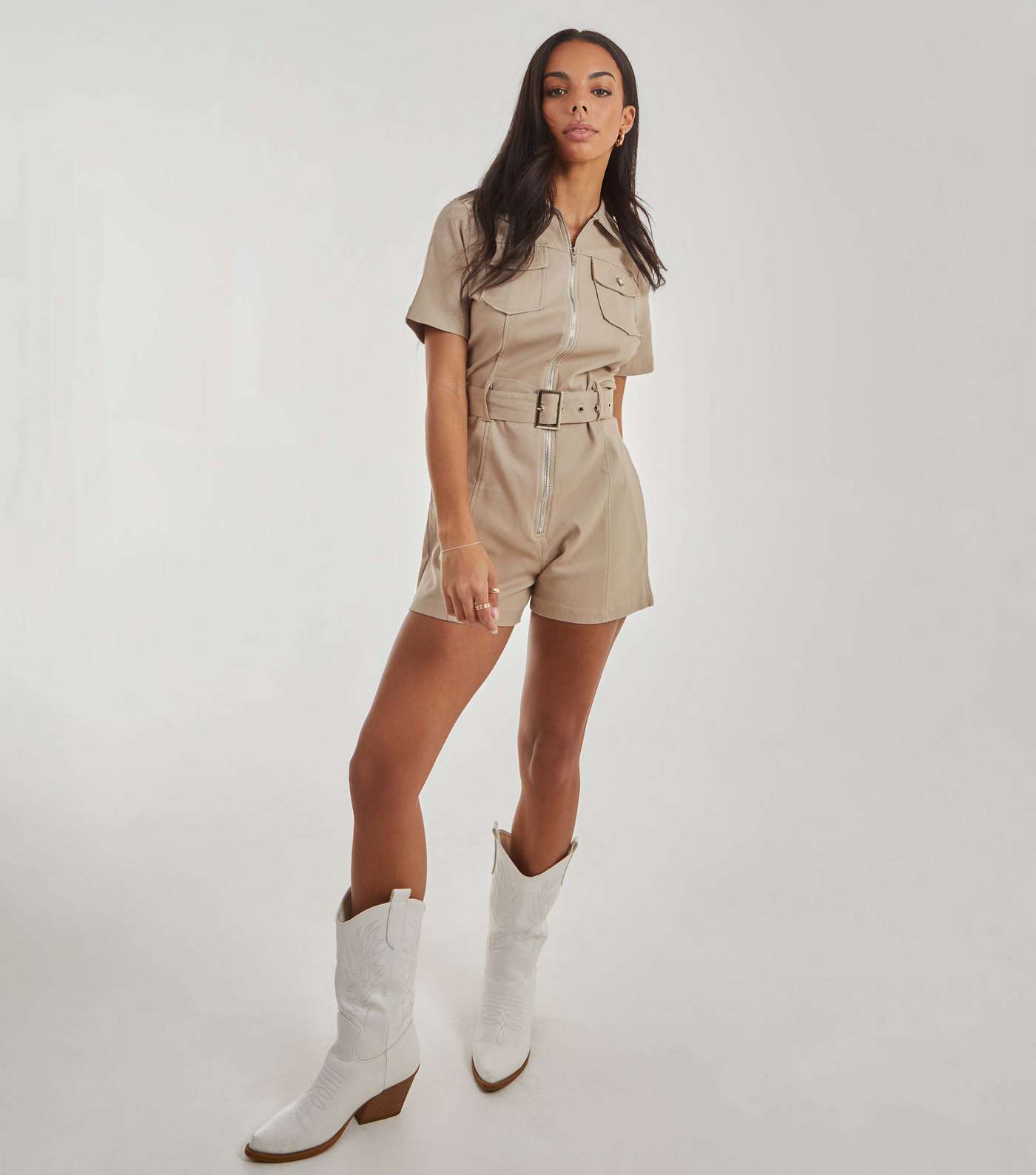Pink Vanilla Stone Belted Utility Playsuit Image 2