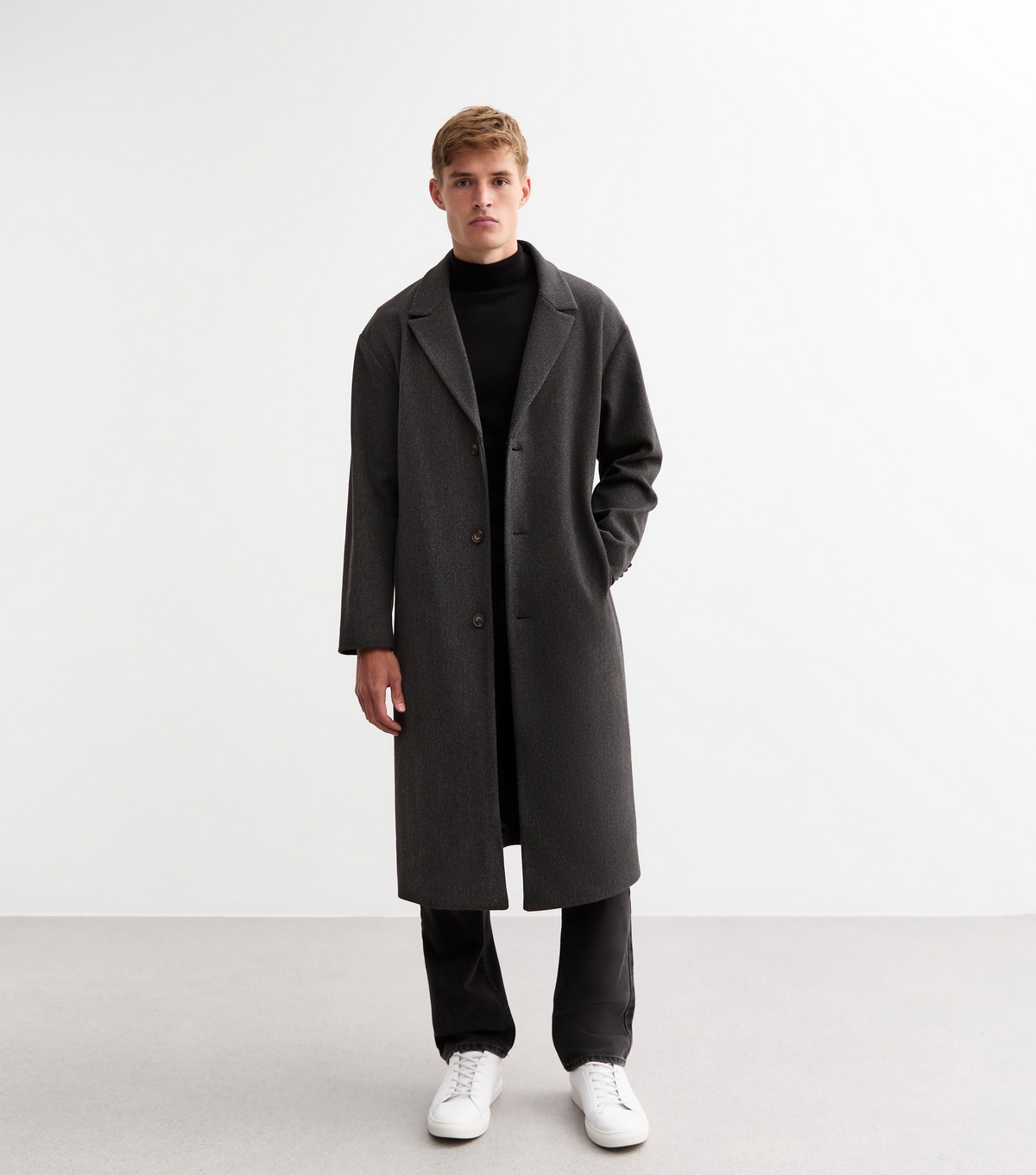 Men's Grey Relaxed Lined Longline Tailored Coat New Look