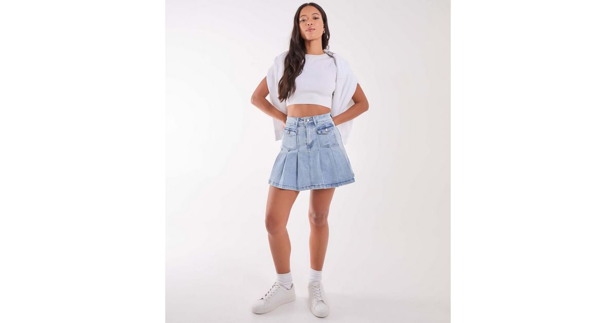 Pink Vanilla Blue Denim Pleated Mini Skirt | New Look