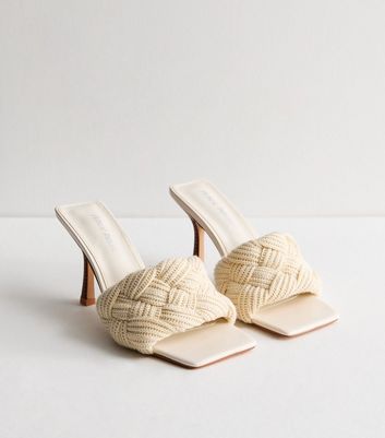 Public Desire Cream Knitted Slip On Heel Sandals New Look