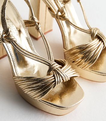 Gold strappy platform heels best sale