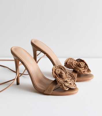 Public Desire Brown Padded Woven Flower Heeled Sandals