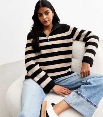 Black Striped Half-Zip Jumper