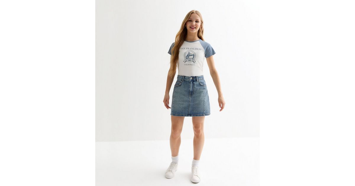 Girls Blue Denim Mini Skirt New Look