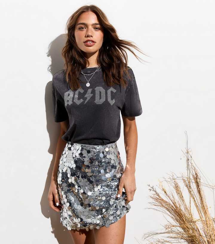 Silver Sequin Mini Skirt