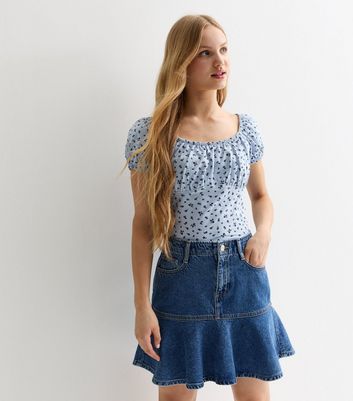 High waist denim peplum skirt best sale