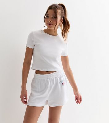 Girls White Ocean Drive Logo Jogger Shorts New Look