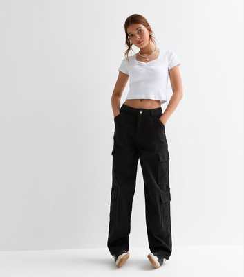 Girls Black Straight-Leg Cargo Trousers