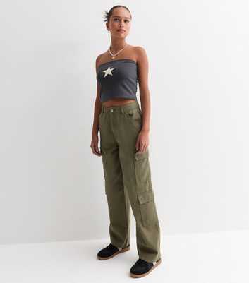 Girls Khaki Straight-Leg Cargo Trousers