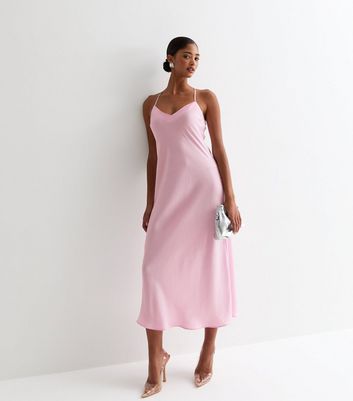 Pink Cross Back Satin Slip Maxi Dress New Look