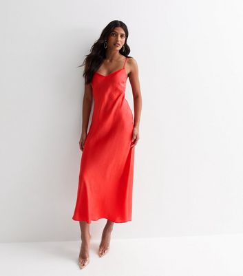 Red Cross Strap Satin Slip Maxi Dress New Look