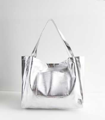 Silver Metallic Large Tote Bag 