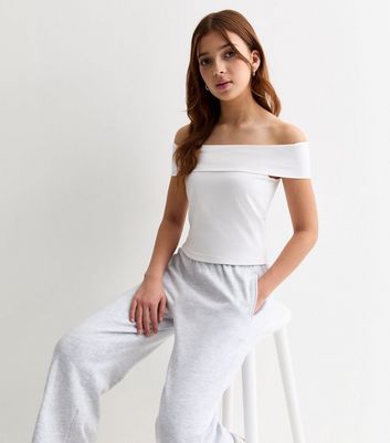 Girls White Bardot Short Sleeve Top New Look