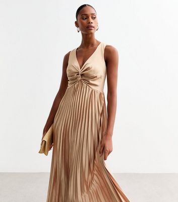 Gold pleated gown best sale