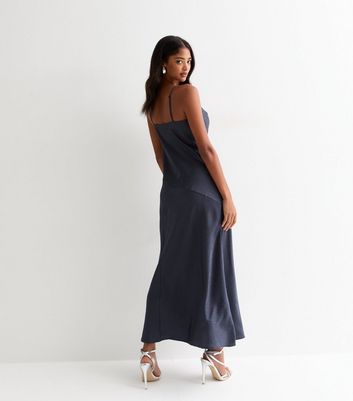 Navy Blue Jacquard Cowl Neck Midi Dress New Look