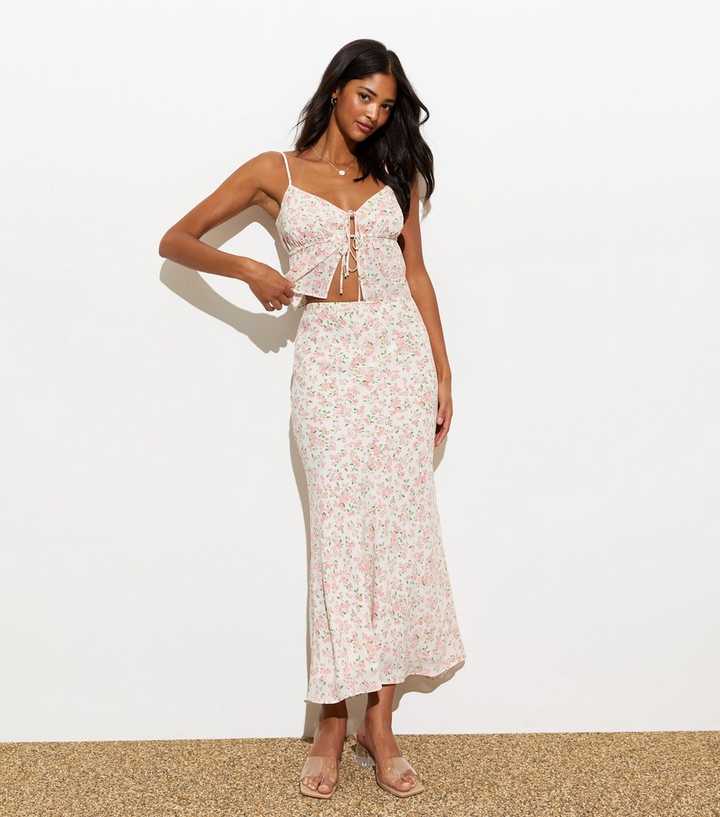 Off-White Floral-Print Midi Skirt