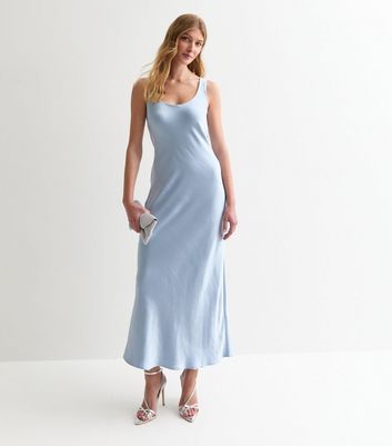 Tall Blue Scoop Neck Satin Maxi Slip Dress New Look