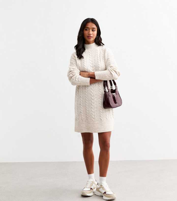 Petite Cream Cable Knit Mini Dress