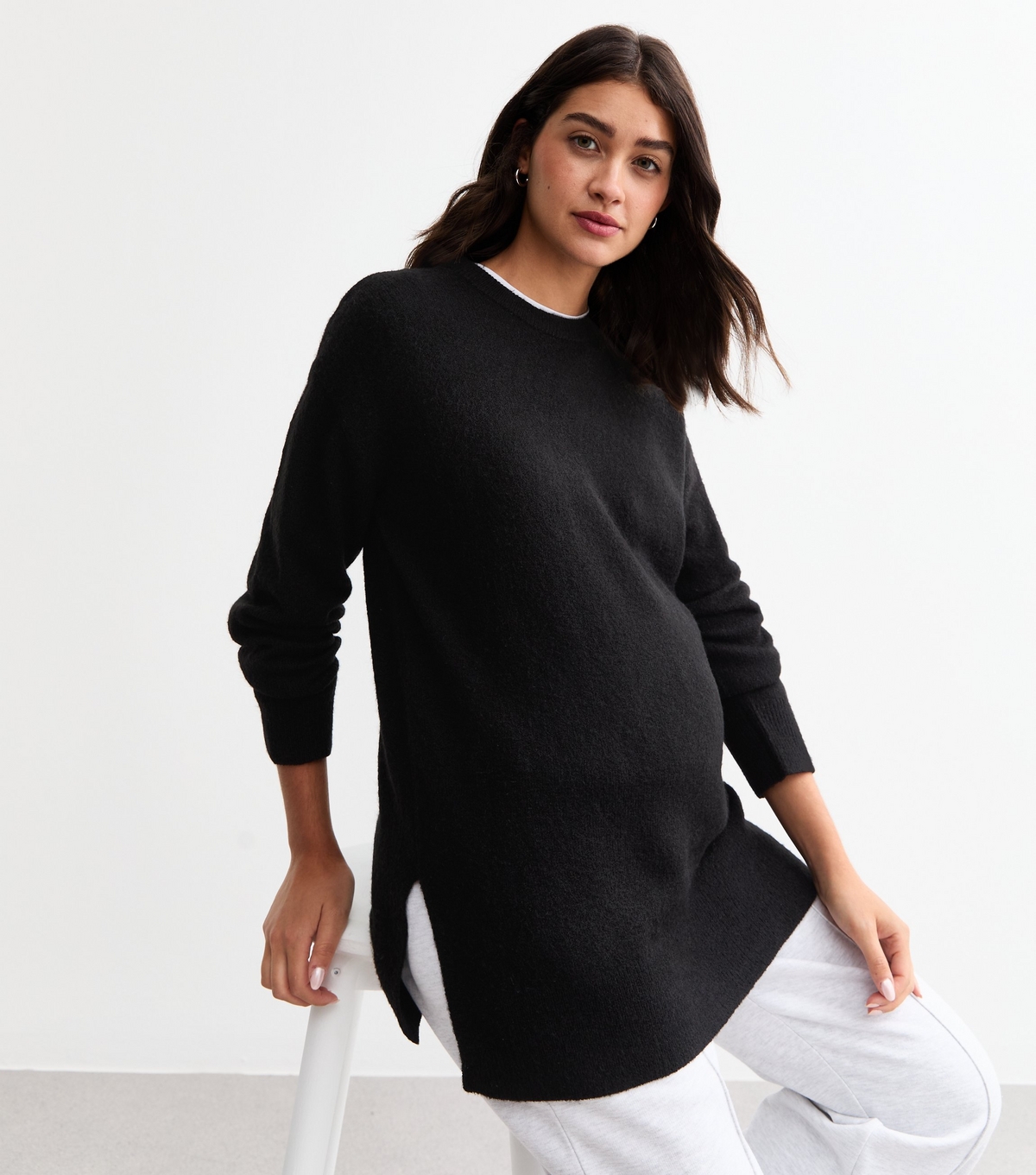 Women's Maternity Black Side Slit Longline Jumper New Look