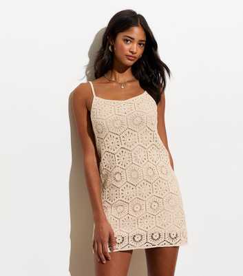 Cream Cotton Crochet Mini Dress