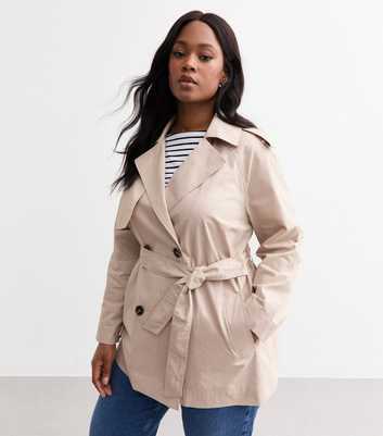 Curves Stone Belted Cotton Short Trench Coat