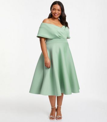 Quiz Curve Green Bardot Skater Midi Dress New Look