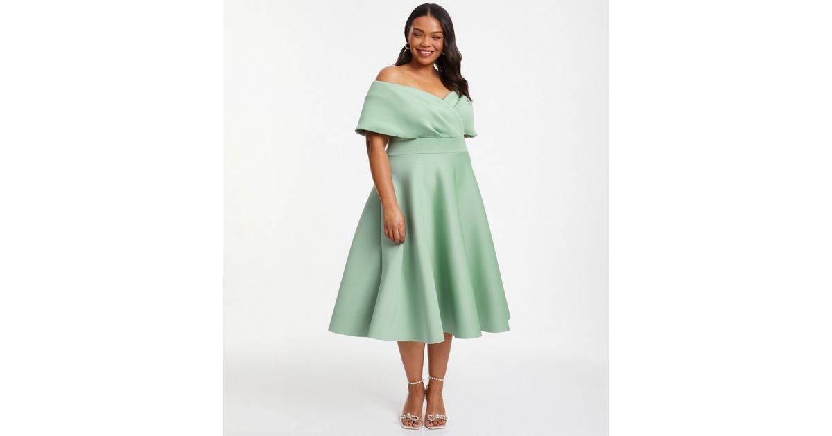 Quiz Curve Green Bardot Skater Midi Dress New Look