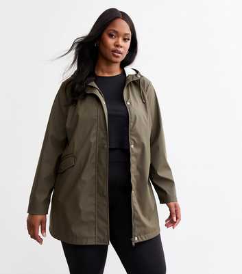 Curves Khaki Hooded Rain Coat