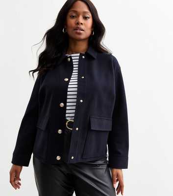 Curves Navy Soft Cropped Shacket