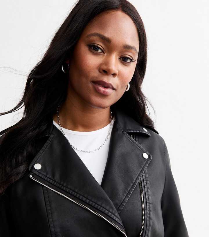 Inoe New Look Black Biker Jacket Vintage 90s-y2K Leather Biker