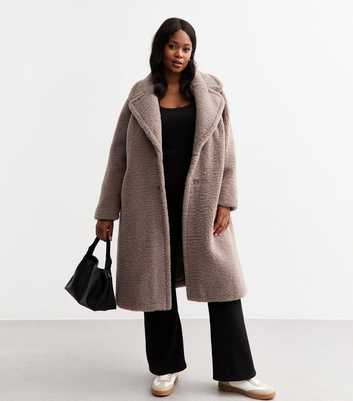 Curves Beige Wide Lapel Fleece Coat