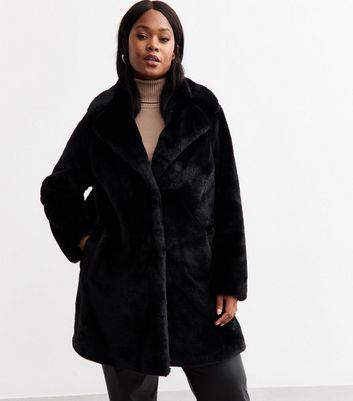 Curves Black Faux Fur Coat New Look