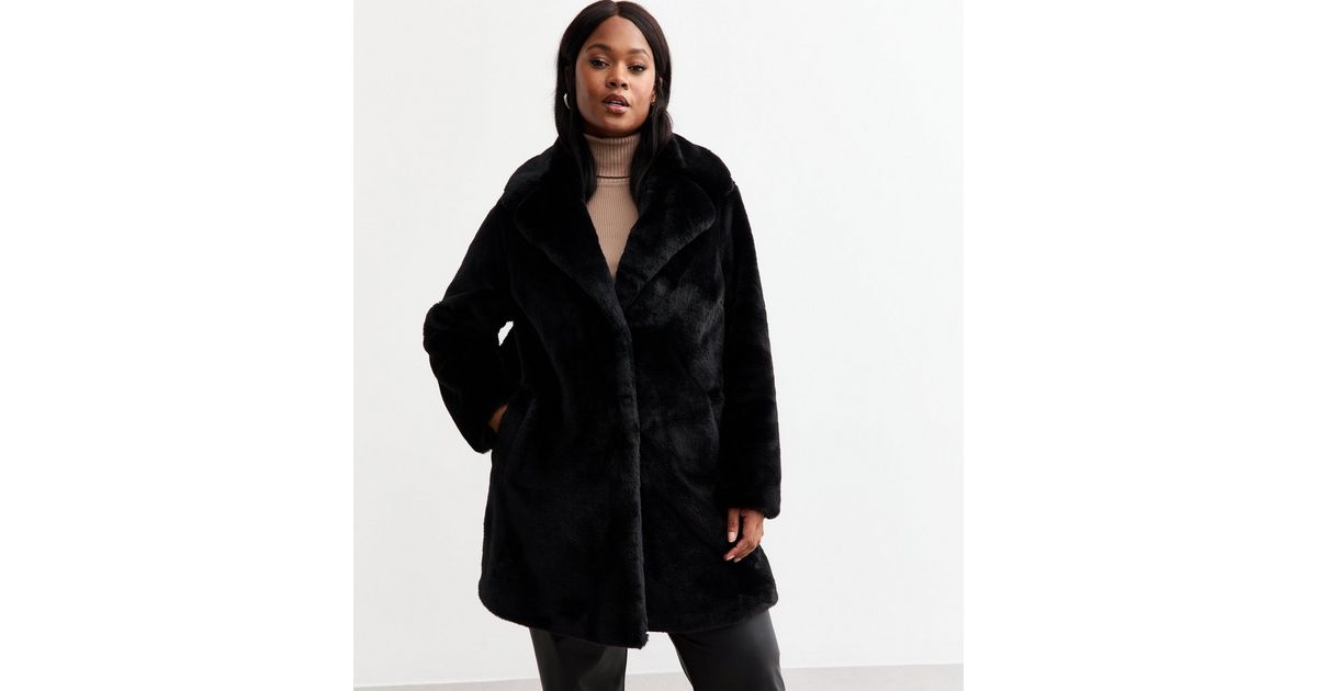 Curves Black Faux Fur Coat New Look