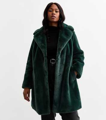 Curves Dark Green Faux Fur Coat