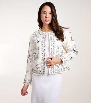 Blue Vanilla White Embroidered Quilted Jacket