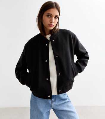 Black Brushed Crop Bomber Jacket 