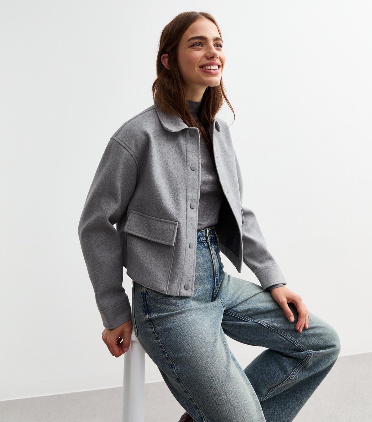 Women's Grey Cropped Shacket New Look