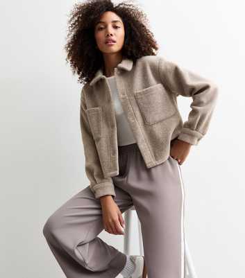 Mink Textured Cropped Shacket 