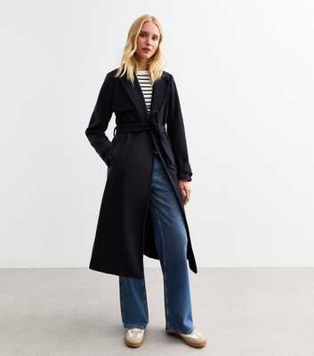 Navy Wool-Look Unlined Tailored Trench Coat 