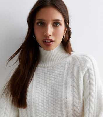 Blue Vanilla Off White Cable Knit High Neck Jumper