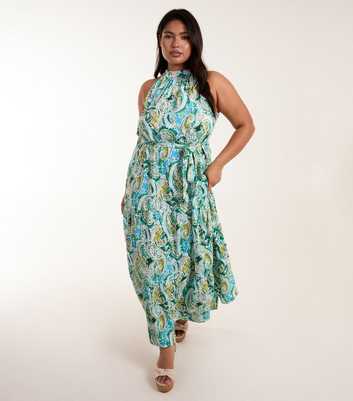 Blue Vanilla Curves Green Paisley Print Halter Midi Dress