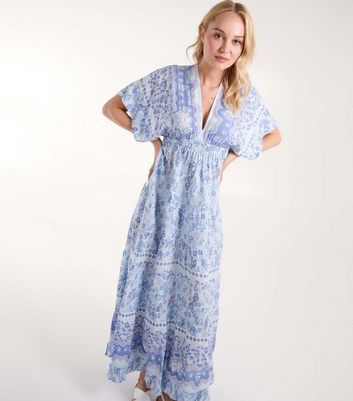 Blue Vanilla Blue Floral V Neck Maxi Dress New Look