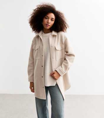 Cream Textured Press Stud Shacket