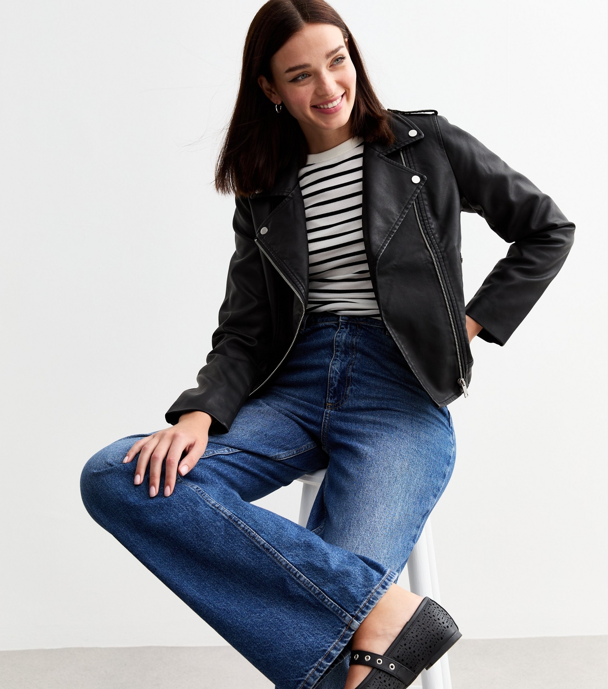 Women's Black Leather-Look Biker Jacket New Look