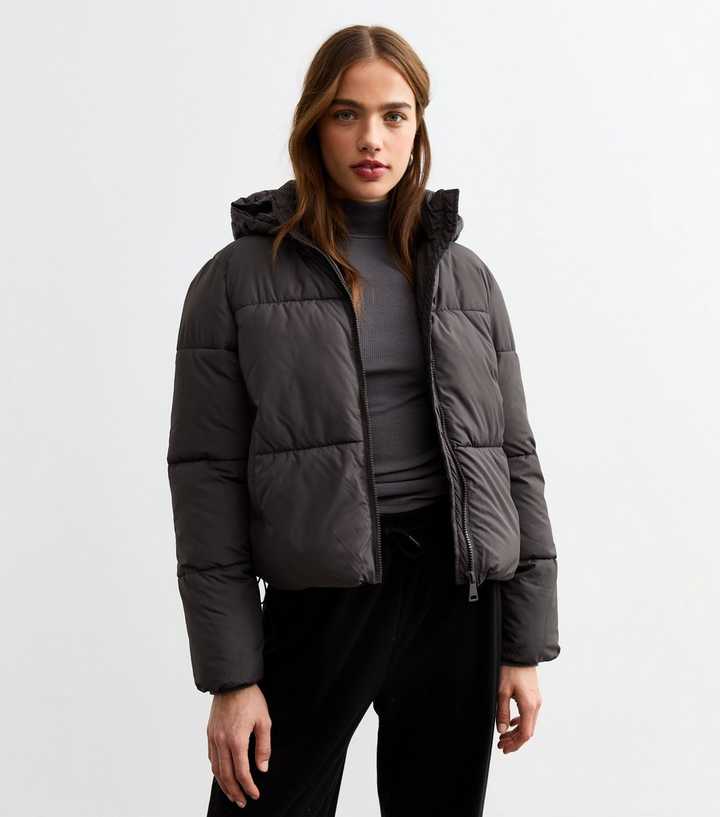 Grey Cropped Puffer Coat 