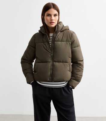 Khaki Cropped Puffer Coat 