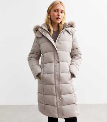 Mink Faux Fur Trim Hood Long Puffer Coat