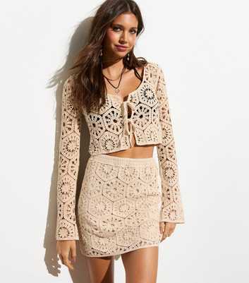 Cream Crochet Cotton Mini Skirt 
