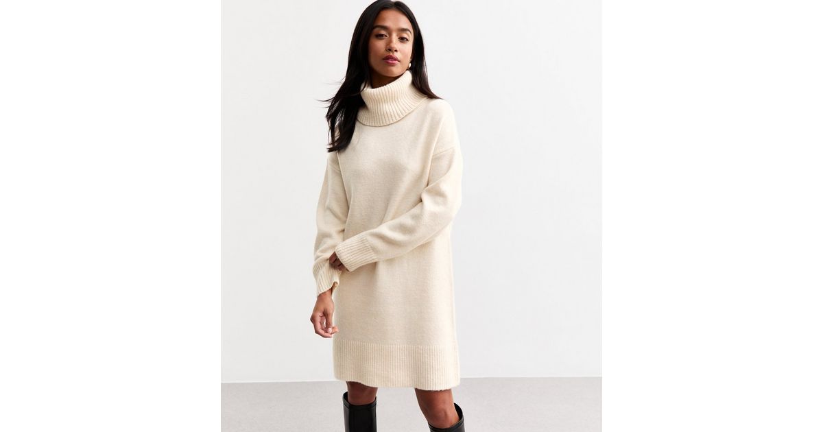 Petite Cream Roll Neck Mini Jumper Dress | New Look
