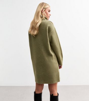Petite Olive Roll Neck Mini Jumper Dress | New Look